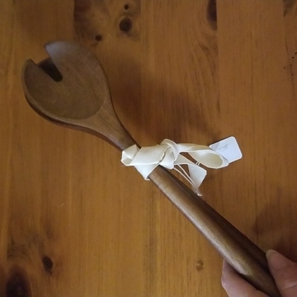 Wooden salad tong spoon set NWT - Picture 1 of 4